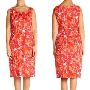 Adrianna Papell Floral Sleeveless Cotton Dress Orange Coral size 10